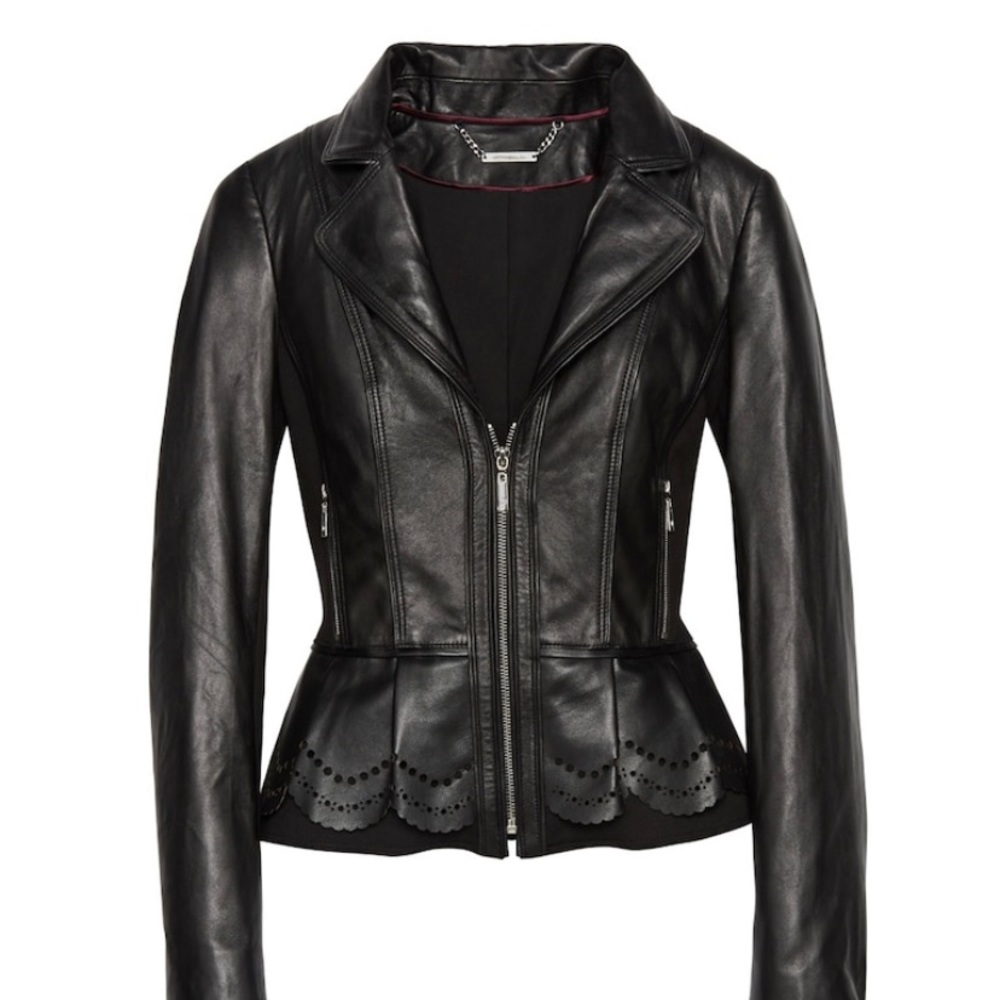 WHBM Leather Ponte Peplum Jacket SZ XXS